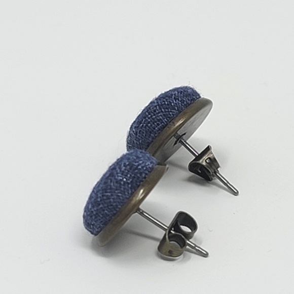 New Handmade | Upcycled Denim Fabric Button Stud Earrings - Picture 3 of 4